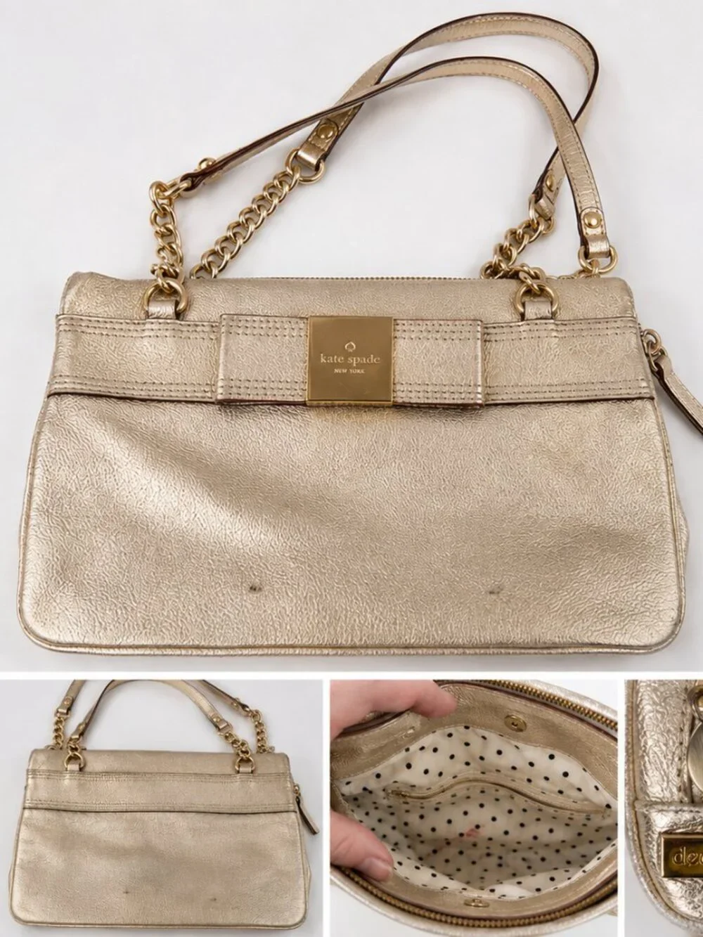 Kate Spade New York Metallic Gold Leather Bow Satchel Shoulder Bag